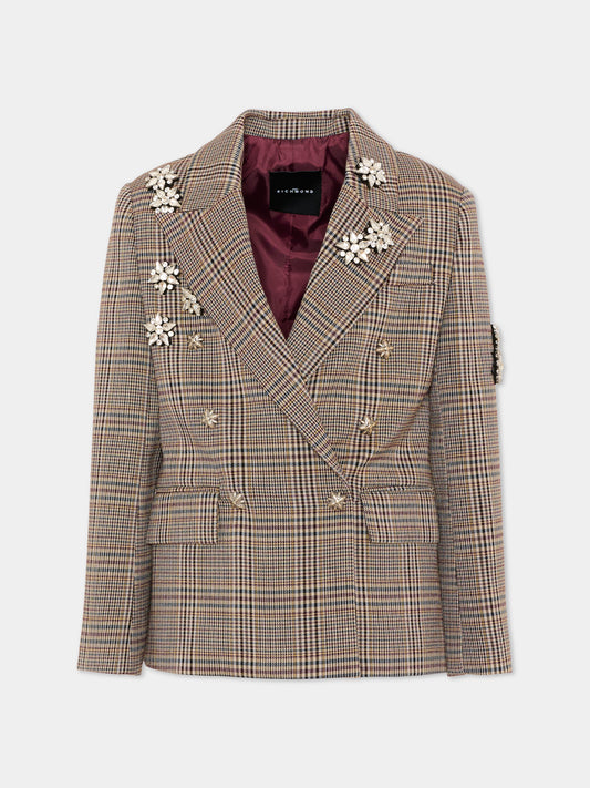 Giacca marrone per bambina con check,Richmond,RGA26133GC FANT.CHECK FANT.CHECK