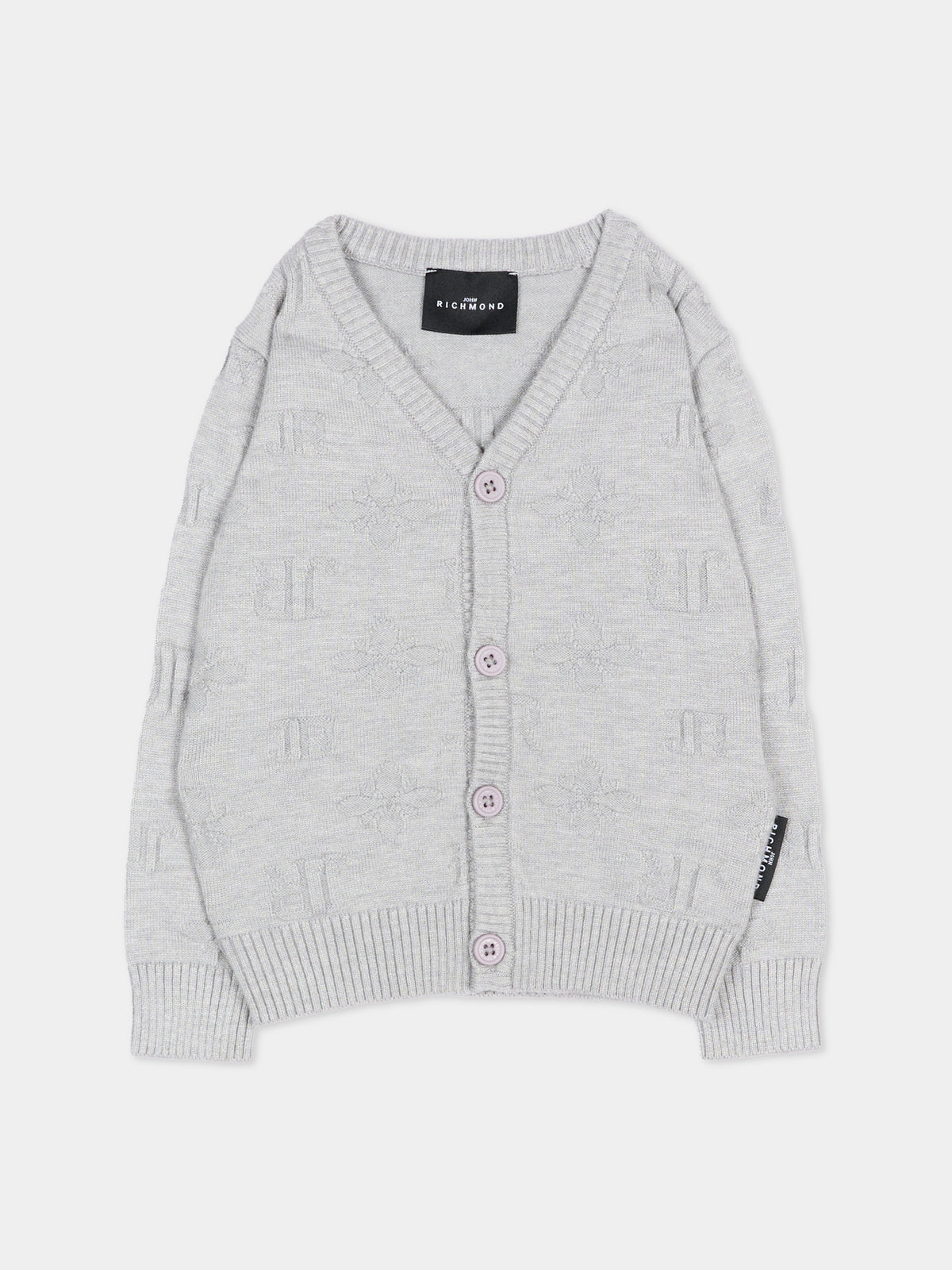 Cardigan grigio per neonato con logo,Richmond,RIA26055CD JR_M.GREY JR MONOGRAM GREY