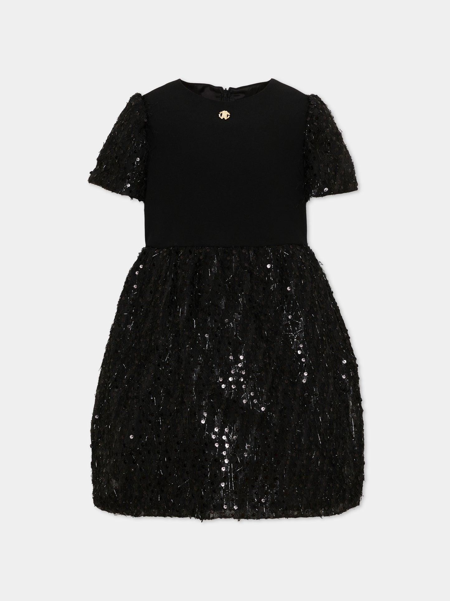 Abito nero per bambina con paillettes,Roberto Cavalli Kids,CGA26098VE BLACK