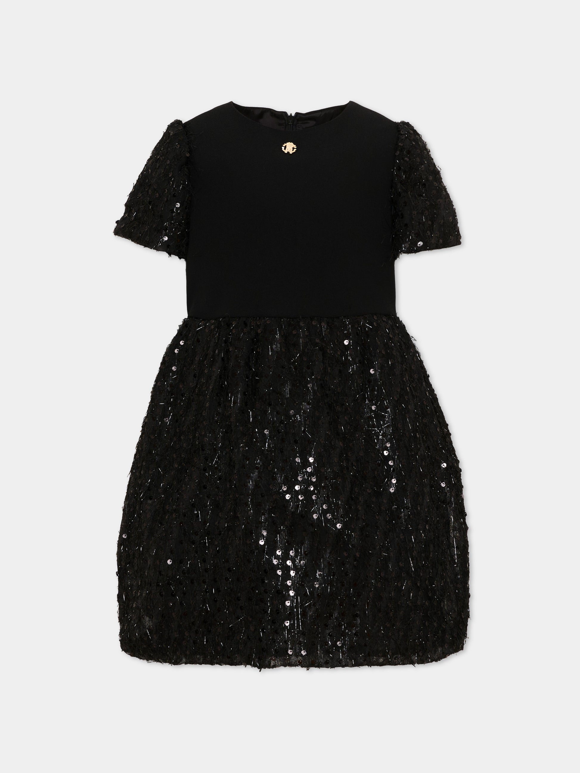 Abito nero per bambina con paillettes,Roberto Cavalli Kids,CGA26098VE BLACK