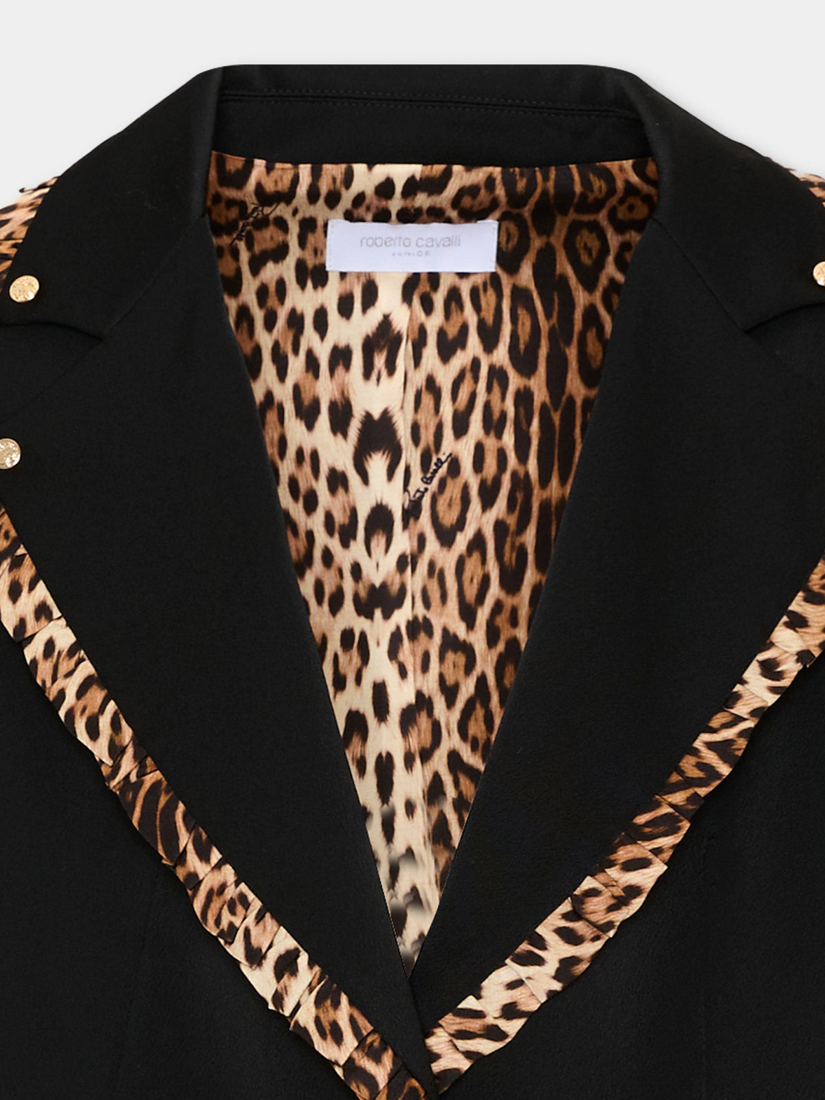 Giacca nera per bambina con profili animalier,Roberto Cavalli Kids,CGA26160GC BLACK/G.N.