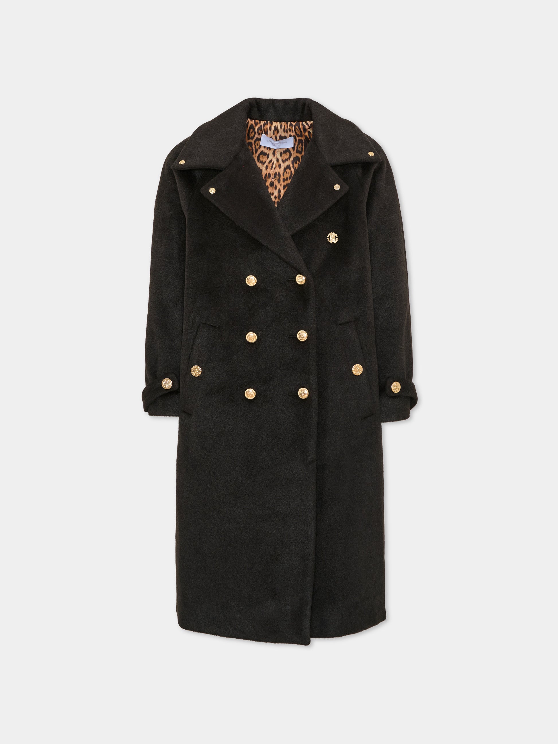 Cappotto nero per bambina doppiopetto,Roberto Cavalli Kids,CGA26141CP BLACK/G.N.
