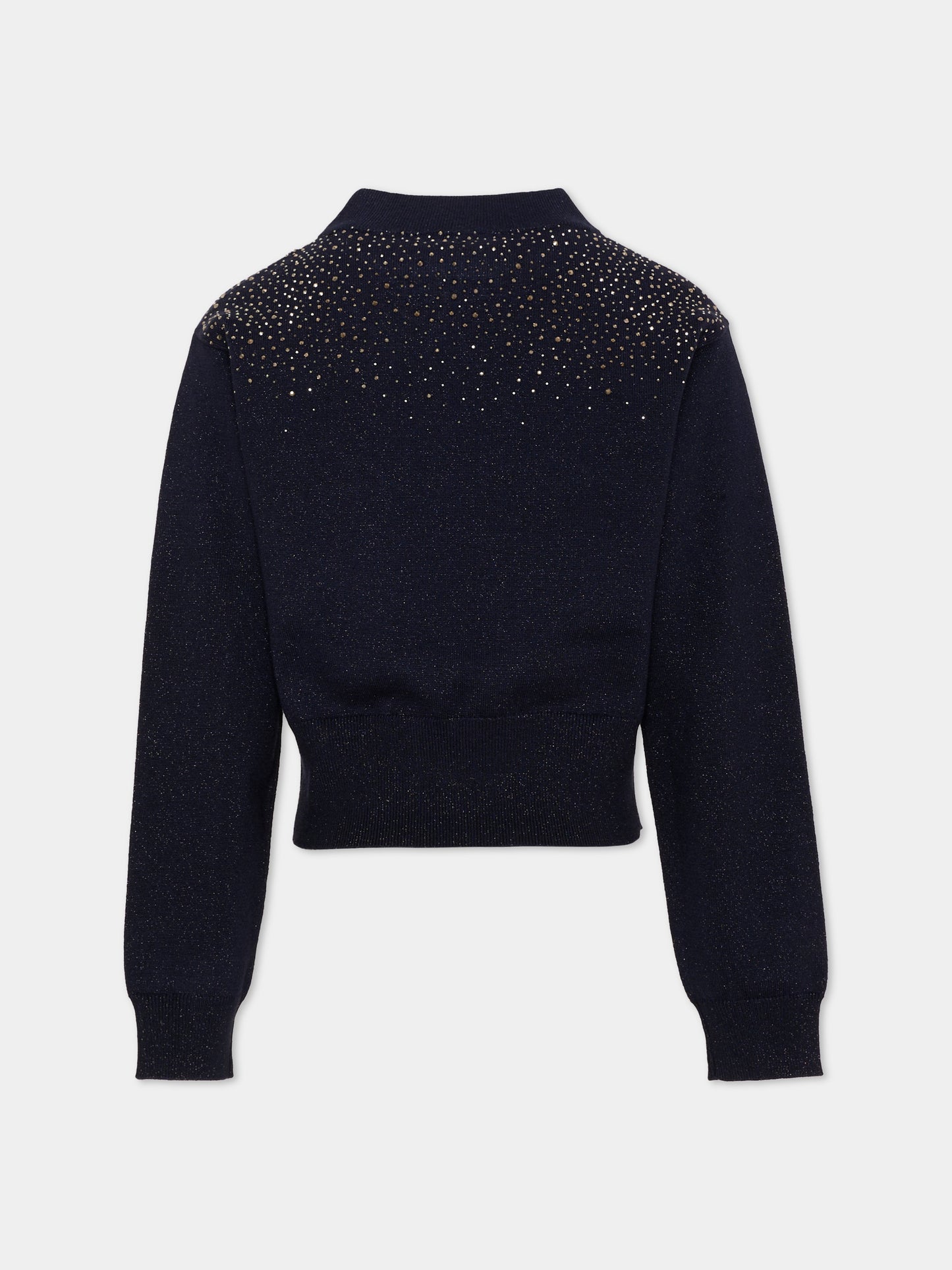 Maglione blu per bambina con strass,Trussardi Junior,TGA26020MA BLUE_NAVAL BLUE NAVAL