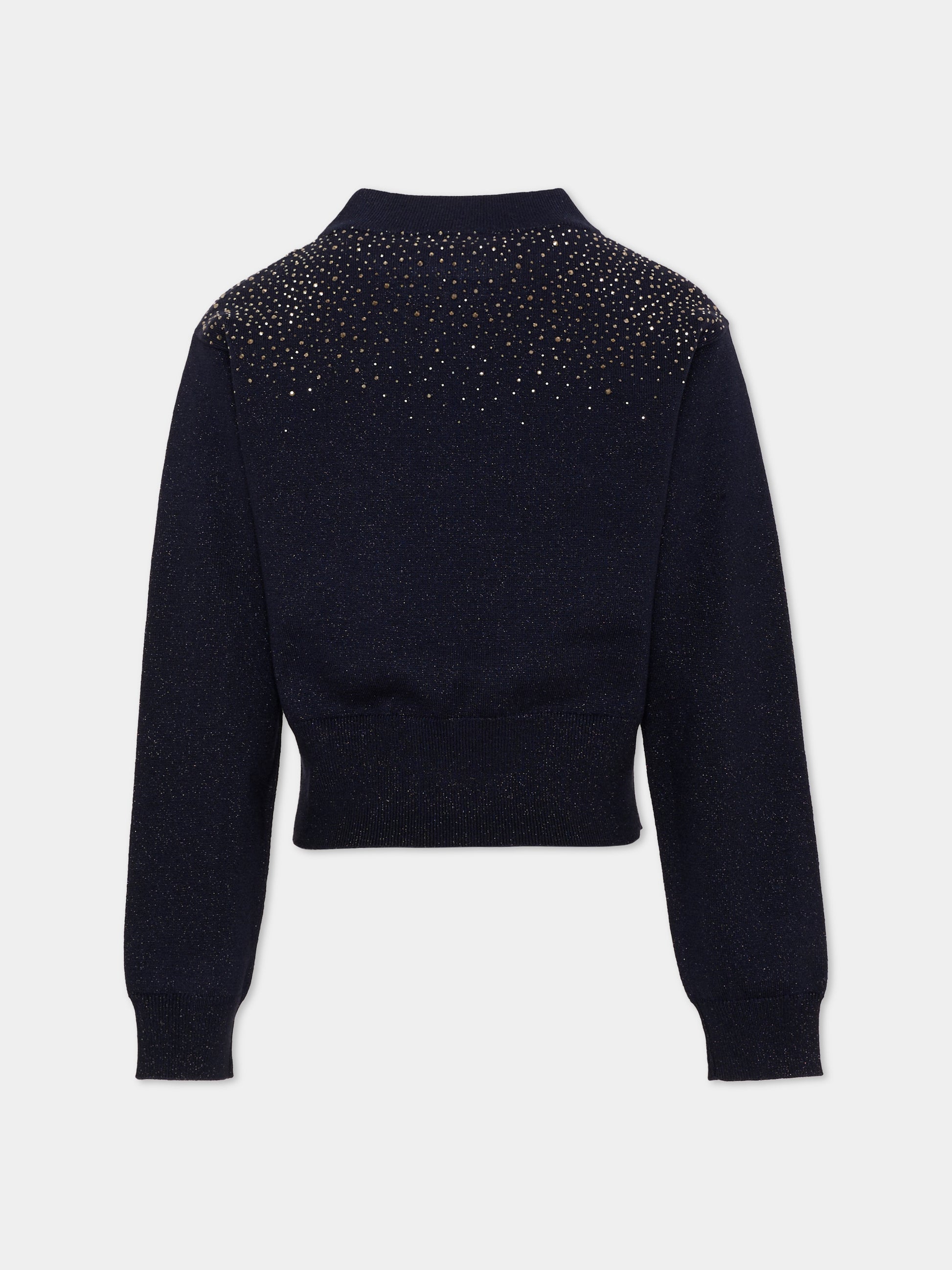 Maglione blu per bambina con strass,Trussardi Junior,TGA26020MA BLUE_NAVAL BLUE NAVAL
