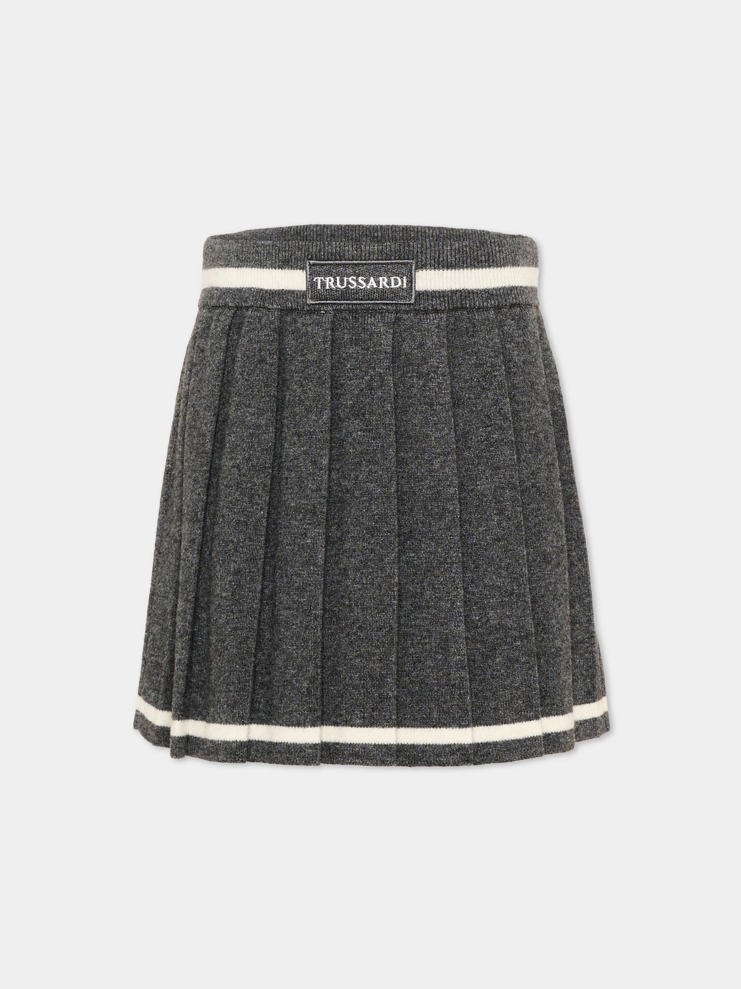 Gonna grigio melange per bambina logo,Trussardi Junior,TGA26048GO GREY_LM/OW GREY LIGHT MELANGE