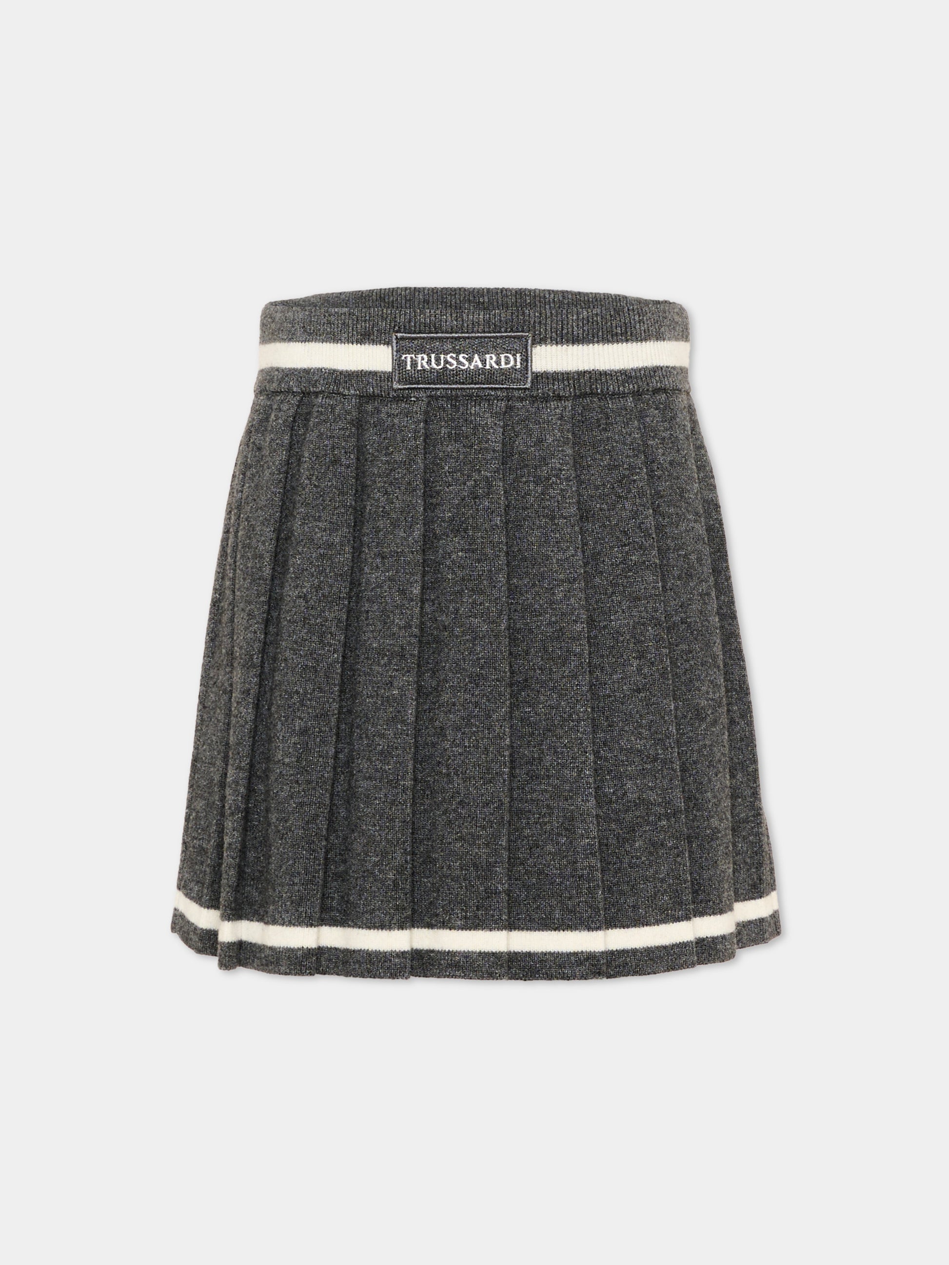 Gonna grigio melange per bambina logo,Trussardi Junior,TGA26048GO GREY_LM/OW GREY LIGHT MELANGE