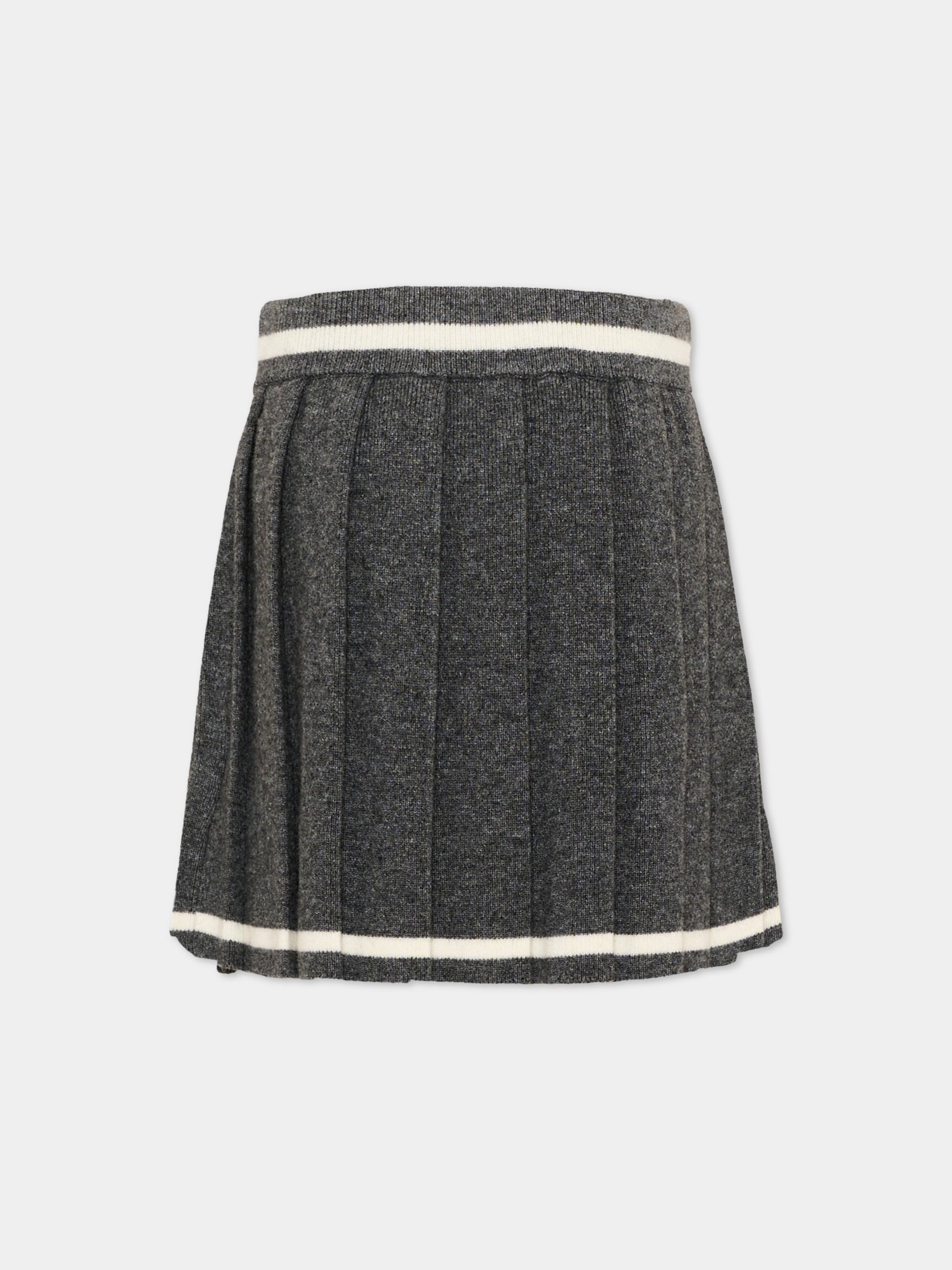 Gonna grigio melange per bambina logo,Trussardi Junior,TGA26048GO GREY_LM/OW GREY LIGHT MELANGE