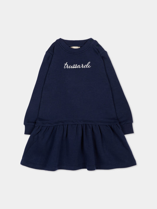 Vestito blu per neonata con logo,Trussardi Junior,TIA26026VE BLUE_NAVAL BLUE NAVAL
