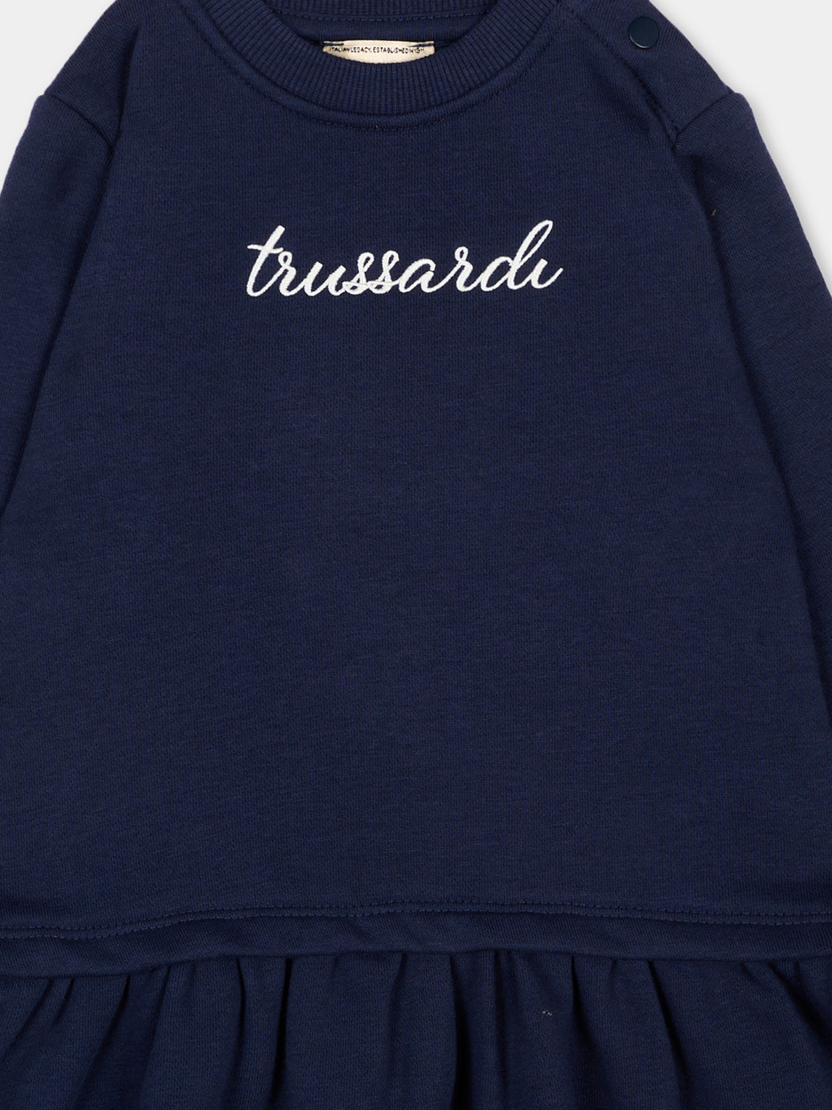 Vestito blu per neonata con logo,Trussardi Junior,TIA26026VE BLUE_NAVAL BLUE NAVAL