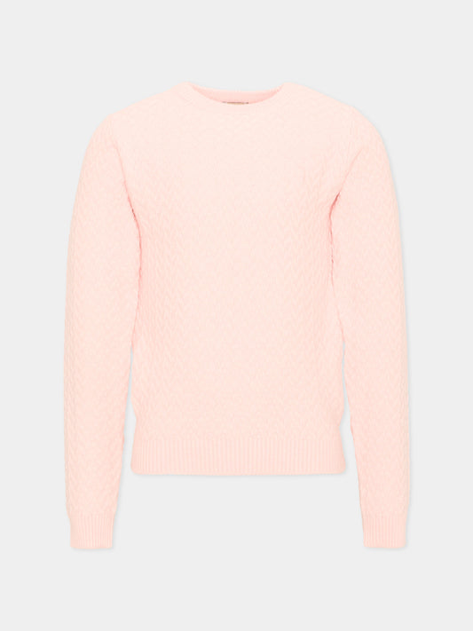 Maglione rosa per bambina con logo,Trussardi Junior,TIA26027MA PINK_M.C. PINK MANGANO CALCITE