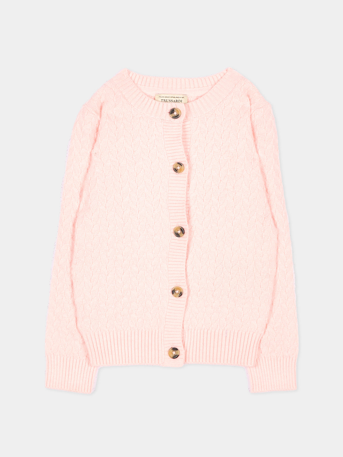 Cardigan rosa per neonata con logo,Trussardi Junior,TIA26022CD PINK_M.C. PINK MANGANO CALCITE