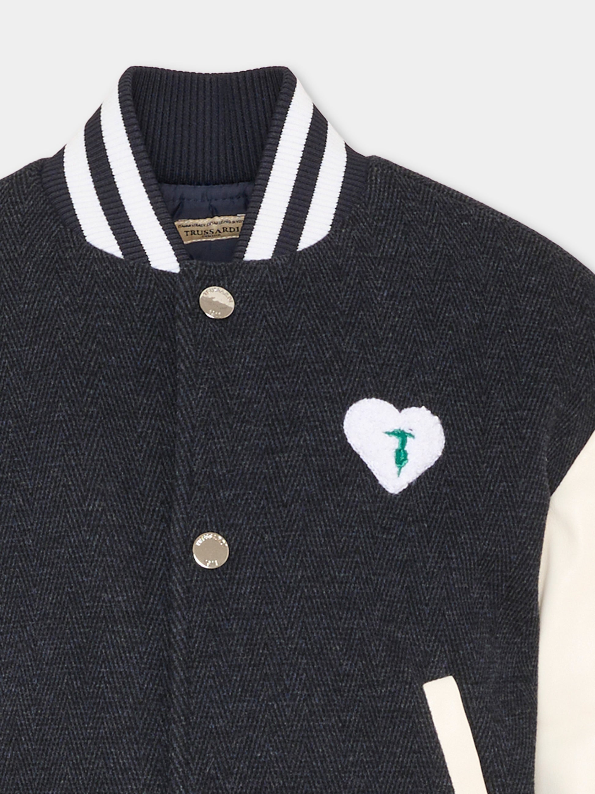 Bomber blu per bambina con patch,Trussardi Junior,TIA26119GB BLUE_N/O-W BLUE NAVAL