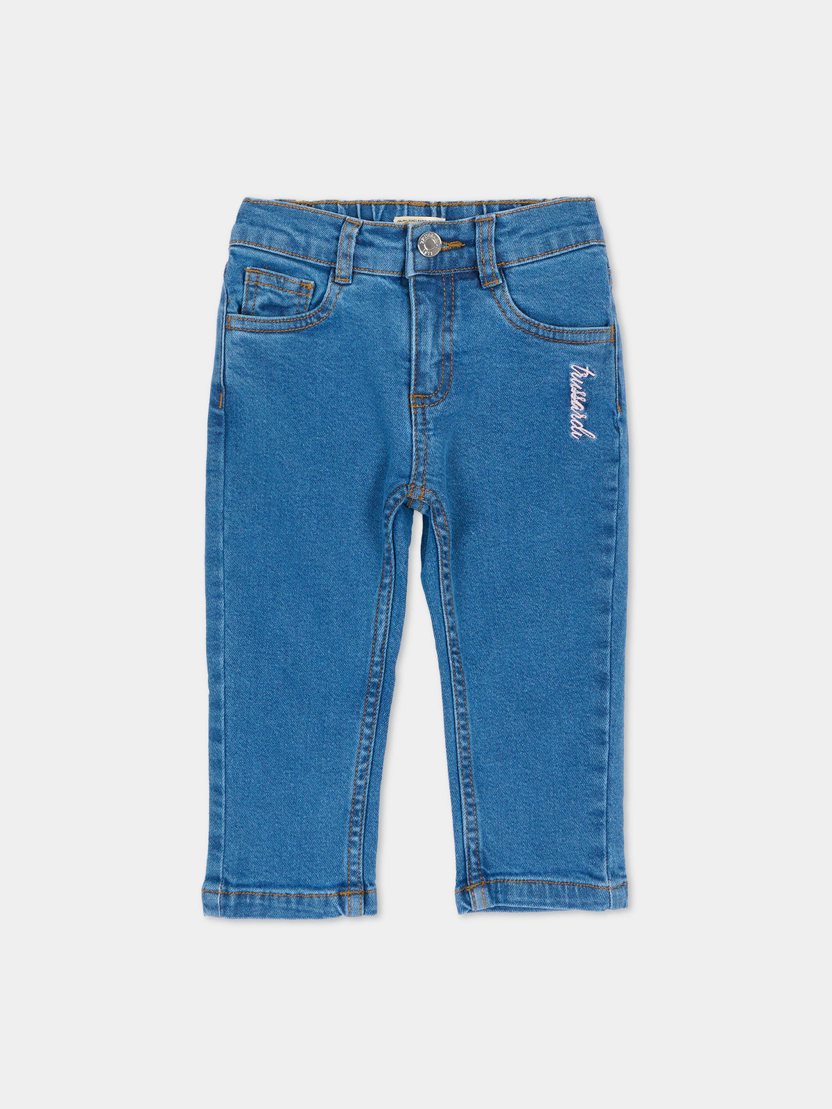 Jeans denim per neonata con ricamo,Trussardi Junior,TIA26032JE D.BLUE_LIG DENIM BLUE LIGHT