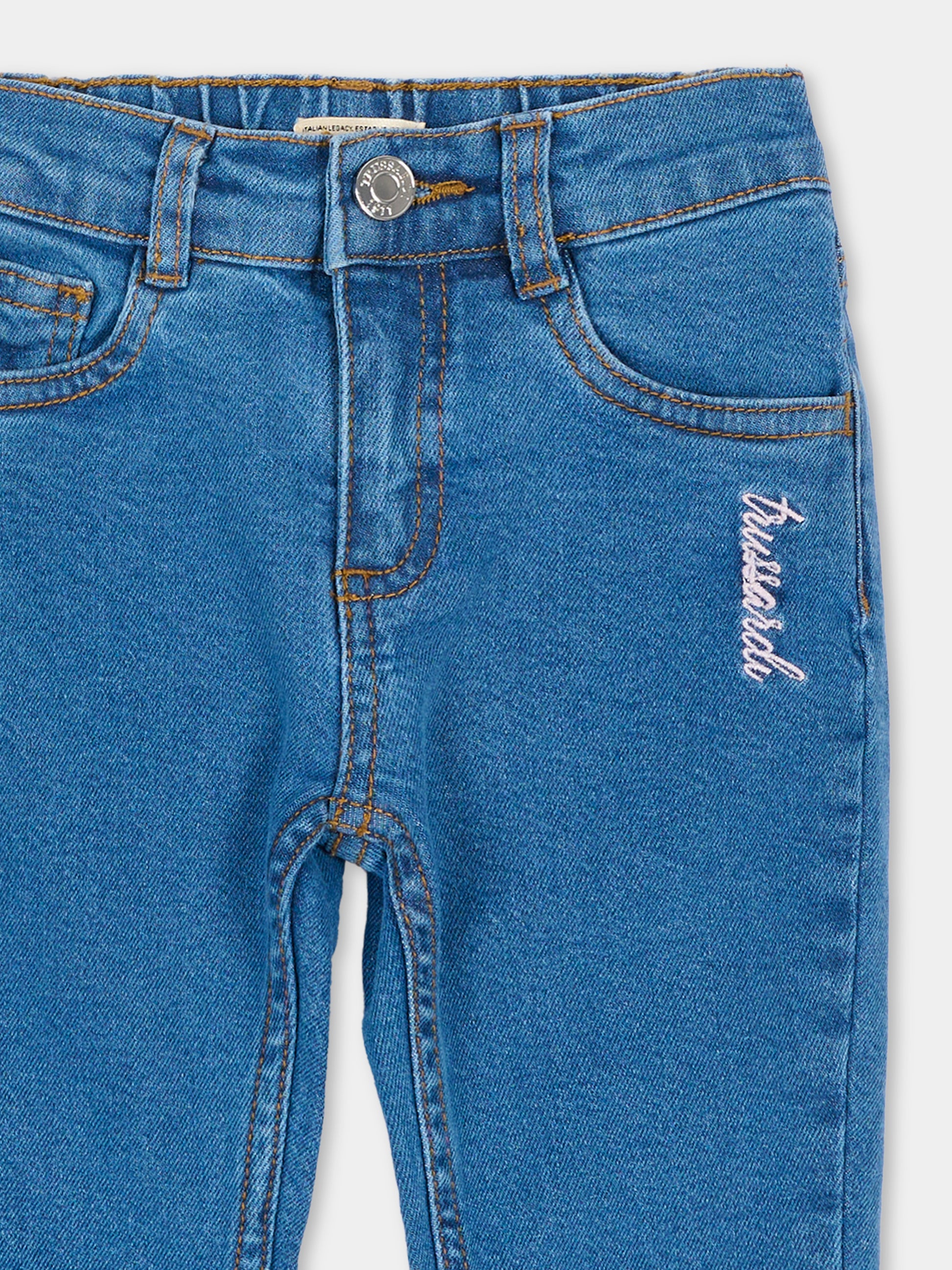 Jeans denim per neonata con ricamo,Trussardi Junior,TIA26032JE D.BLUE_LIG DENIM BLUE LIGHT