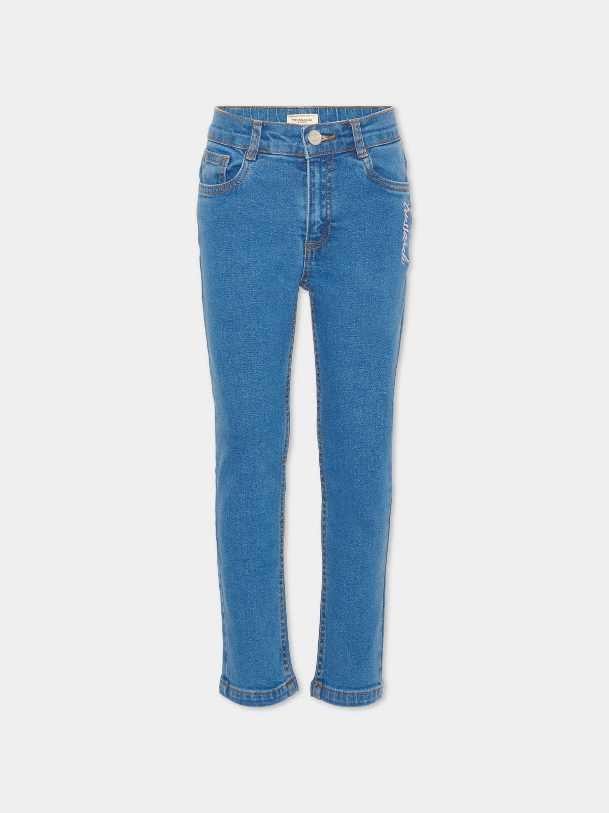 Jeans denim per bambina con ricamo