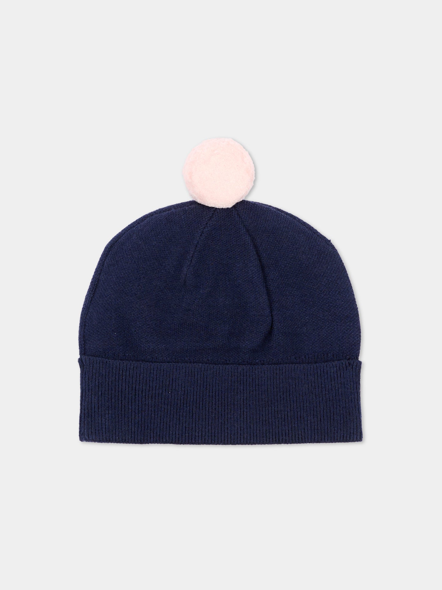 Berretto blu per neonata con pompon,Trussardi Junior,TIA26024HA BLUE_N/O-W BLUE NAVAL