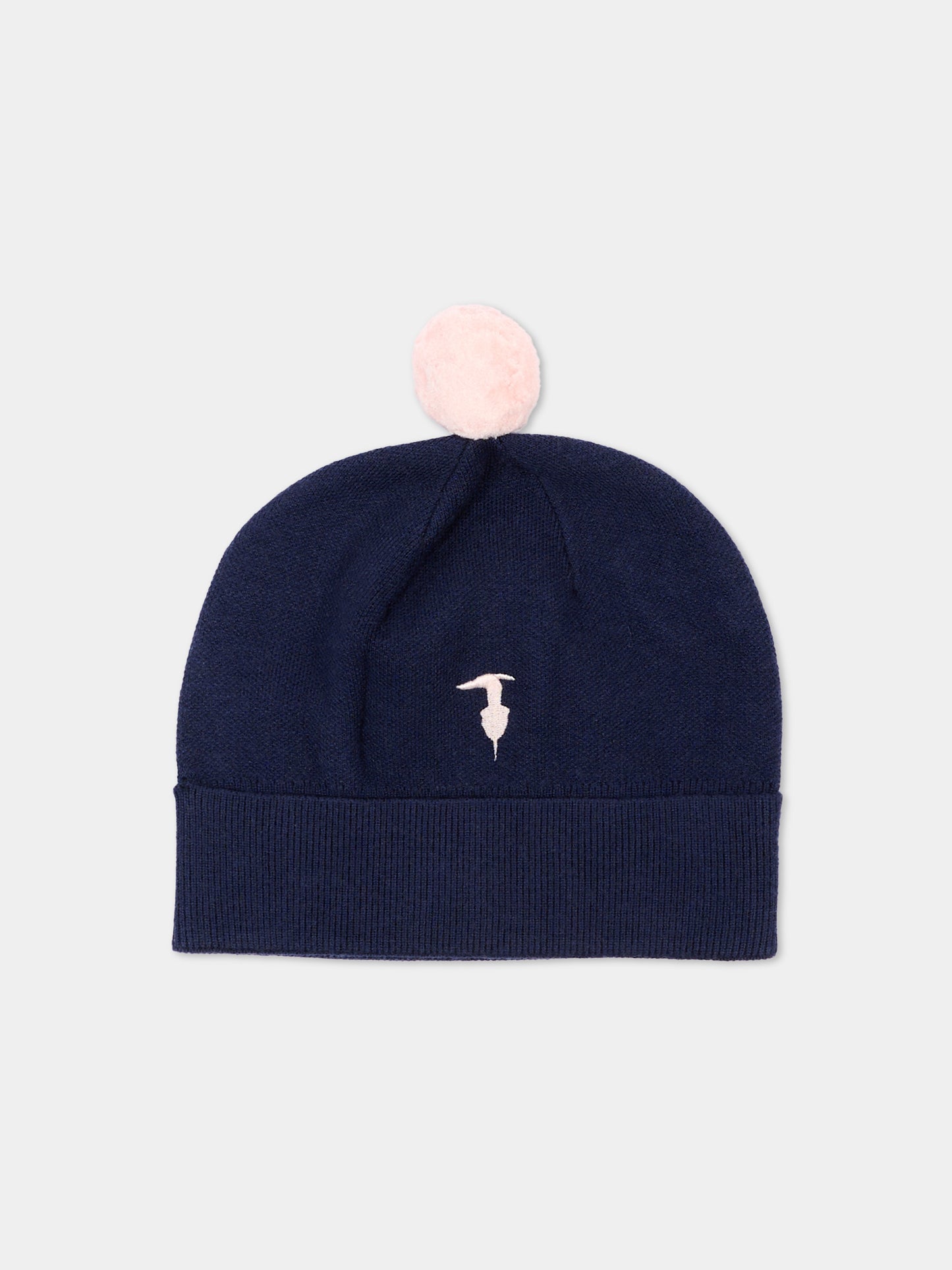 Berretto blu per bambina con pompon,Trussardi Junior,TIA26024HA BLUE_N/O-W BLUE NAVAL