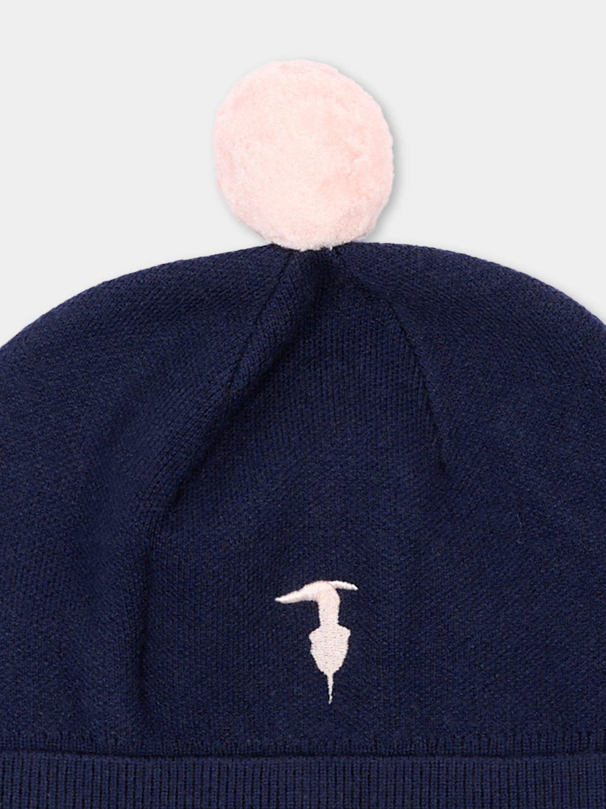 Berretto blu per bambina con pompon,Trussardi Junior,TIA26024HA BLUE_N/O-W BLUE NAVAL