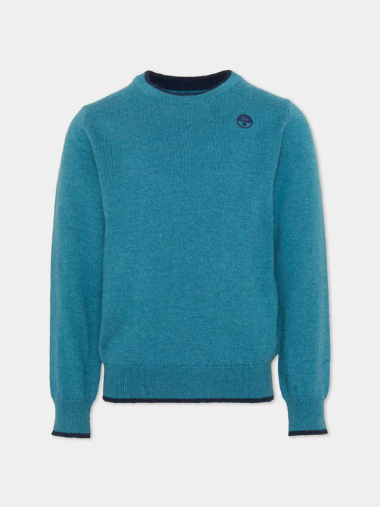 Maglione celeste per bambino con logo,North Sails,NBA26076MA BLUE STEEL