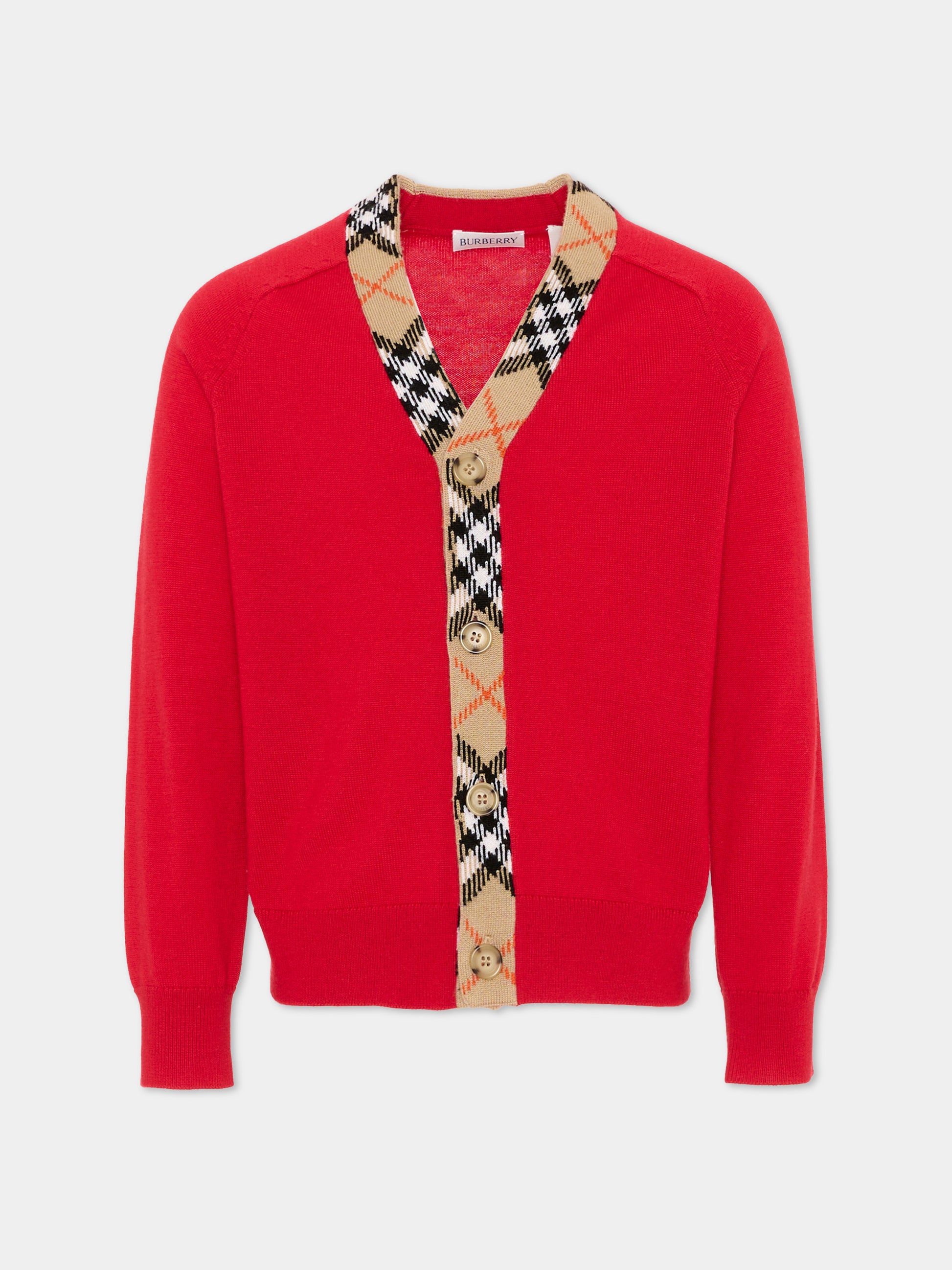 Cardigan rosso per bambini con vintage check,Burberry Kids,8130898 A4587