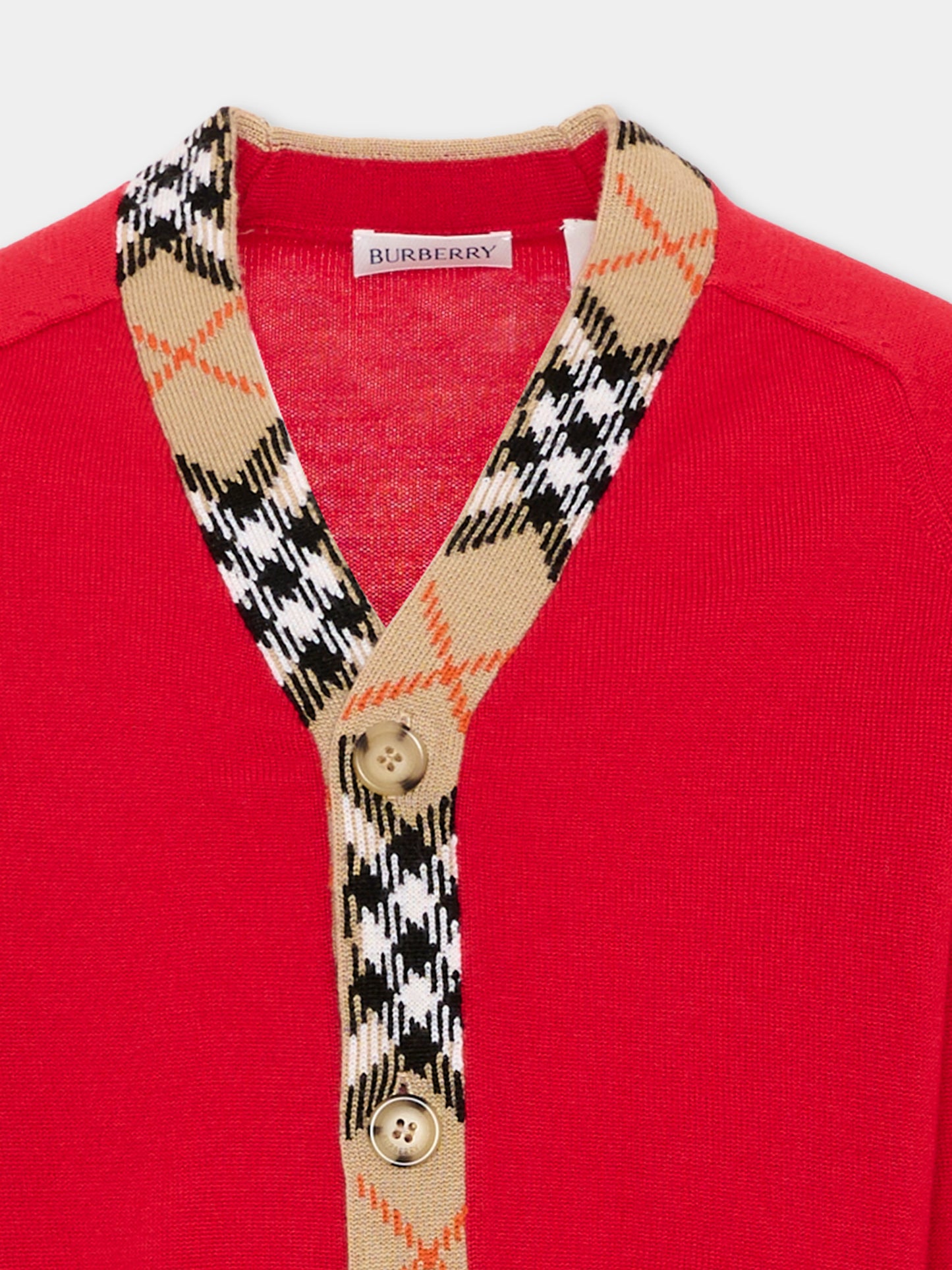 Cardigan rosso per bambini con vintage check,Burberry Kids,8130898 A4587