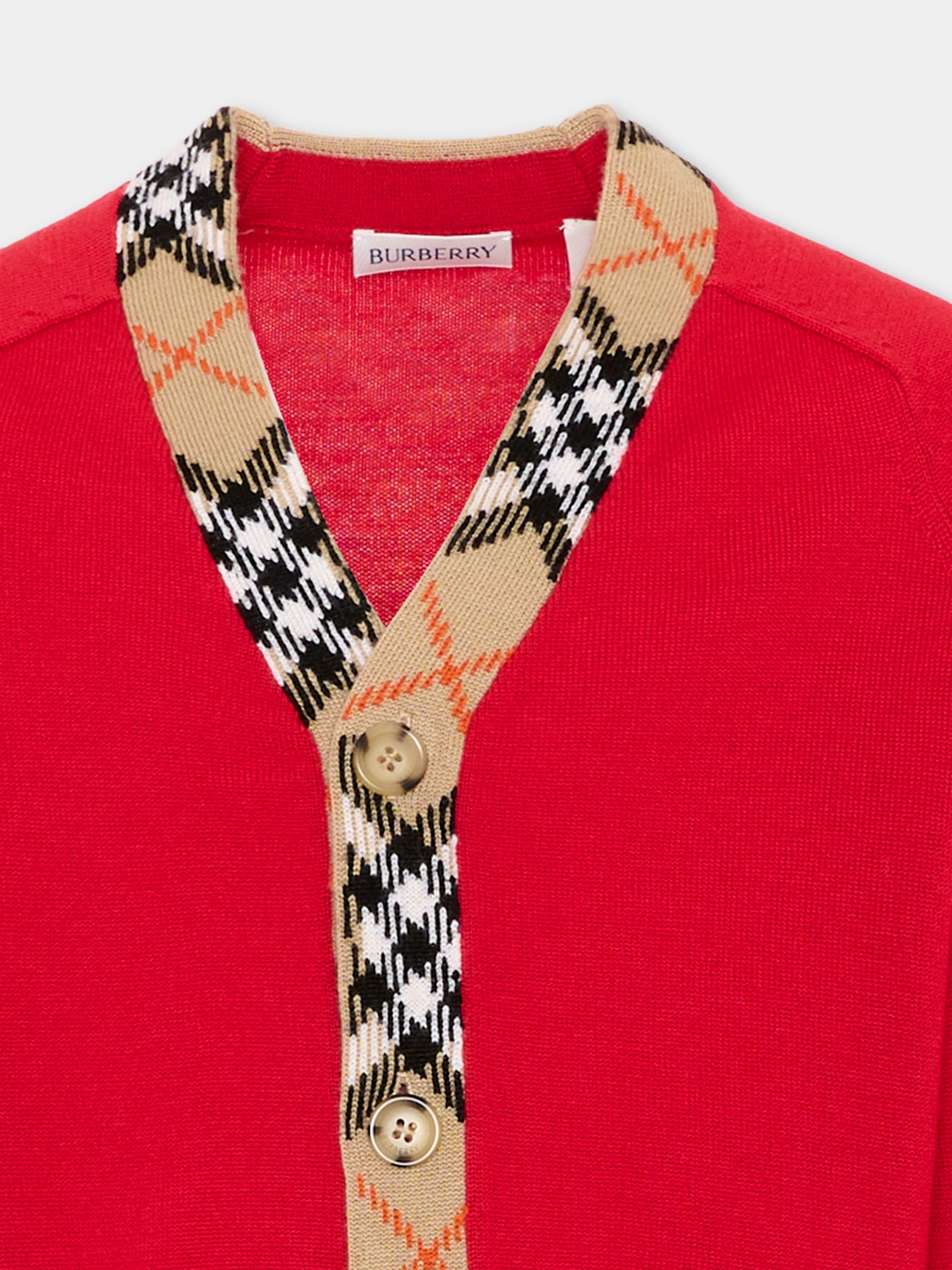 Cardigan rosso per bambini con vintage check,Burberry Kids,8130898 A4587