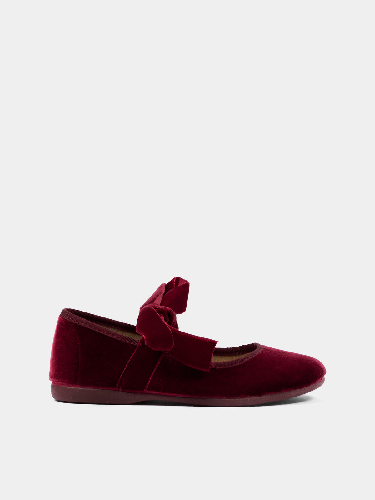Ballerine bordeaux per bambina in velluto con fiocco,Pisamonas,1440 BURDEOS