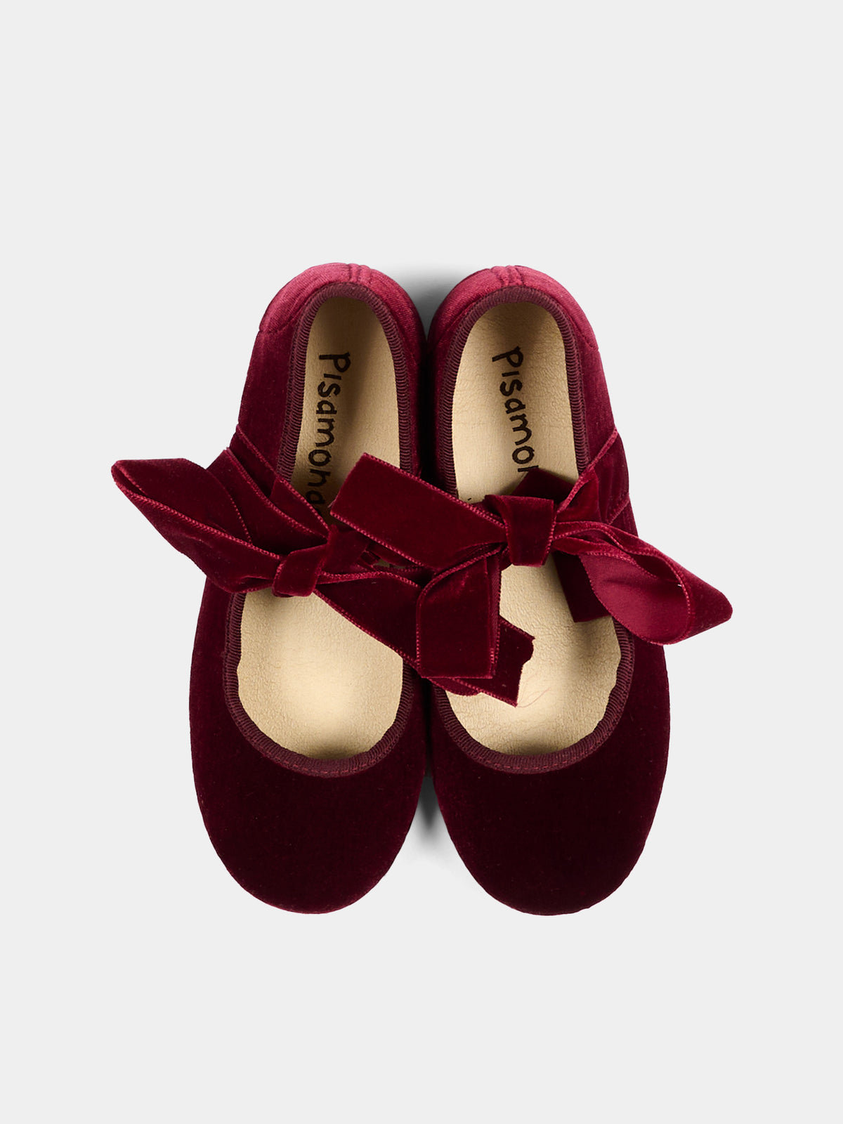 Ballerine bordeaux per bambina in velluto con fiocco,Pisamonas,1440 BURDEOS