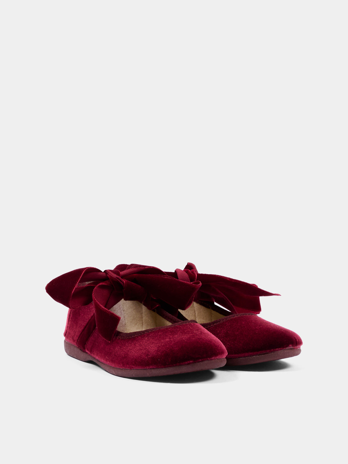 Ballerine bordeaux per bambina in velluto con fiocco,Pisamonas,1440 BURDEOS