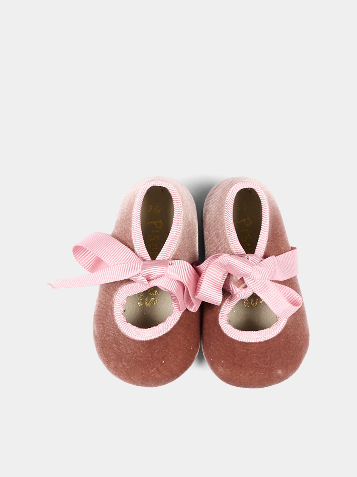 Ballerine rosa per neonata in velluto con fiocco,Pisamonas,1468 ROSA