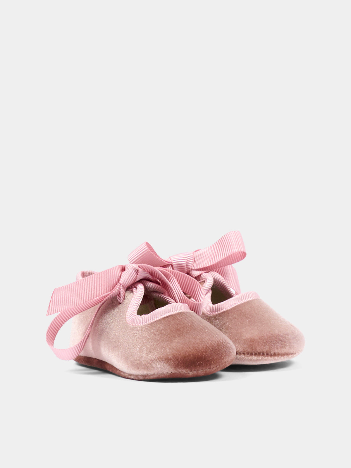 Ballerine rosa per neonata in velluto con fiocco,Pisamonas,1468 ROSA