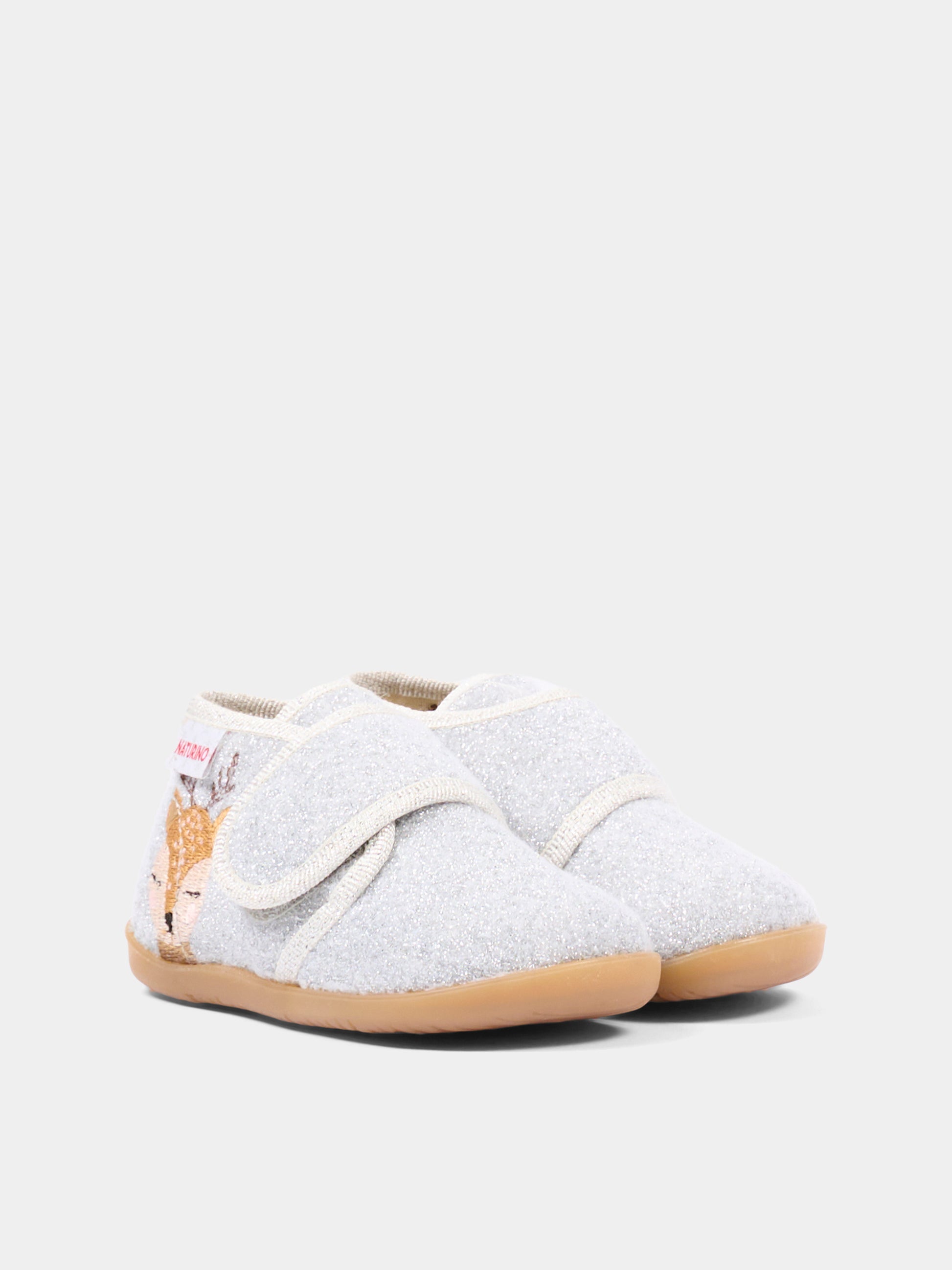 Pantofole argento per neonata con ricamo,Naturino,001 4000735 01 0Q04