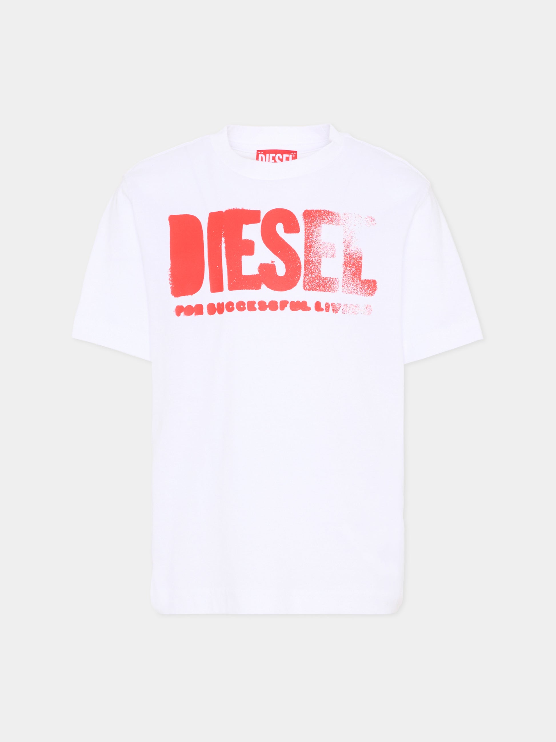T-Shirt bianca Diesel per bambino con logo,Diesel,J02587 0GRAI K100