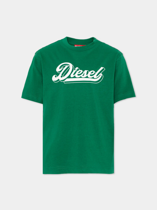 T-Shirt verde con logo per bambini,Diesel,J02869 KYA1M K50P