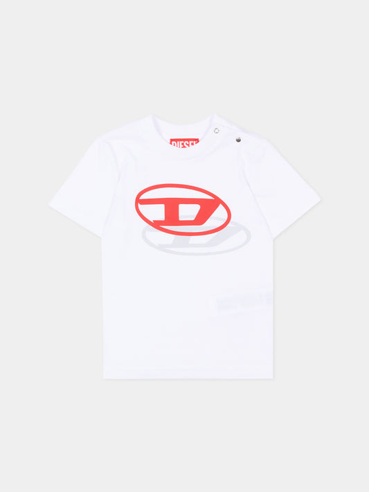 T-Shirt bianca per neonati con logo,Diesel,K00765 0GRAI K100