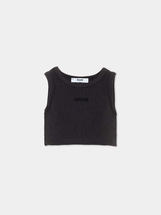 Top grigio cropped per bambina con logo,Msgm Kids,S6MSJGTA030 102