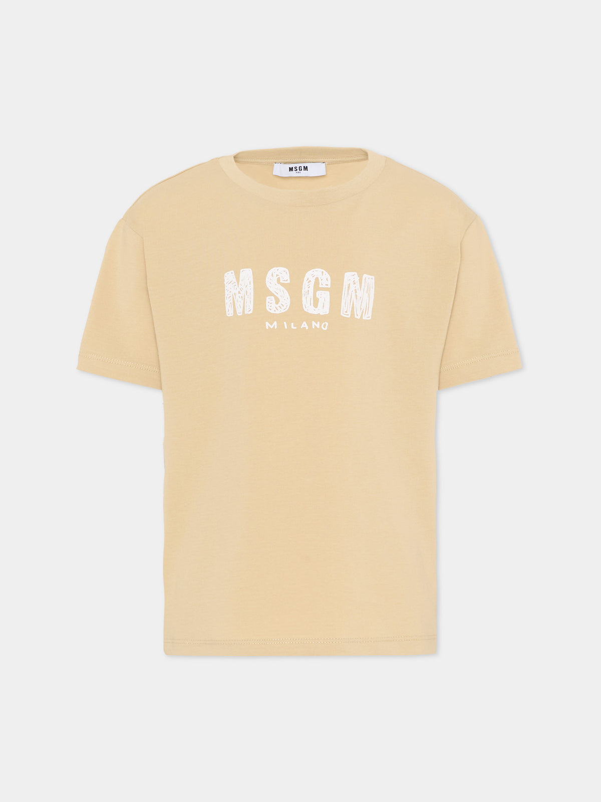 T-Shirt beige per bambini con logo,Msgm Kids,S6MSJUTH004 092