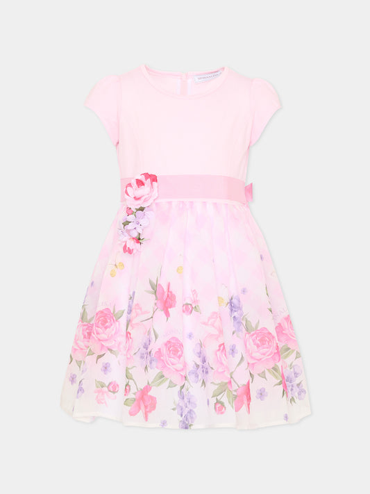 Abito rosa per bambina con rose,Monnalisa,11G909 7622 0090