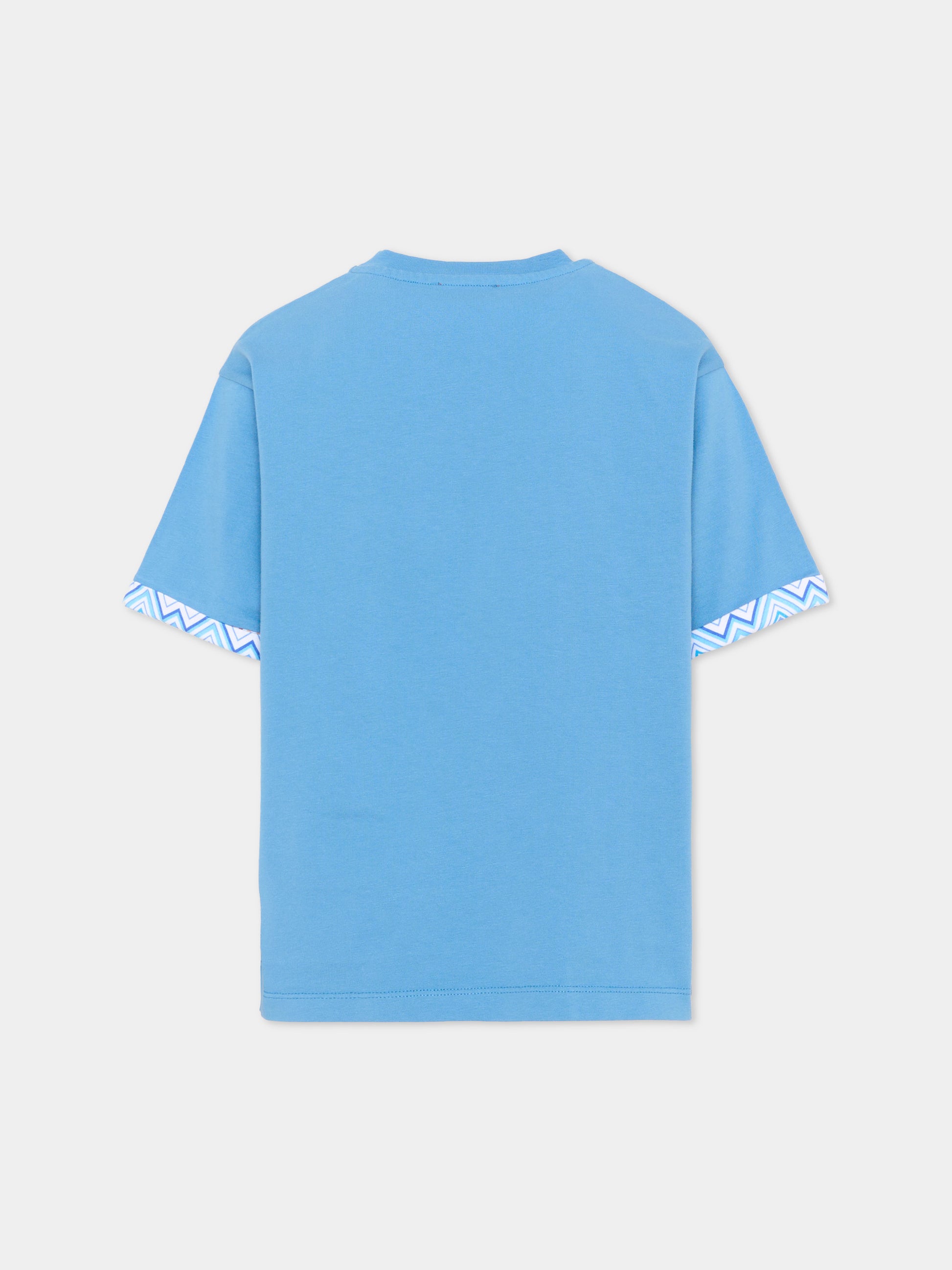 T-shirt azzurra Missoni per bambino con logo,Missoni,MY8P11 Z3672 671
