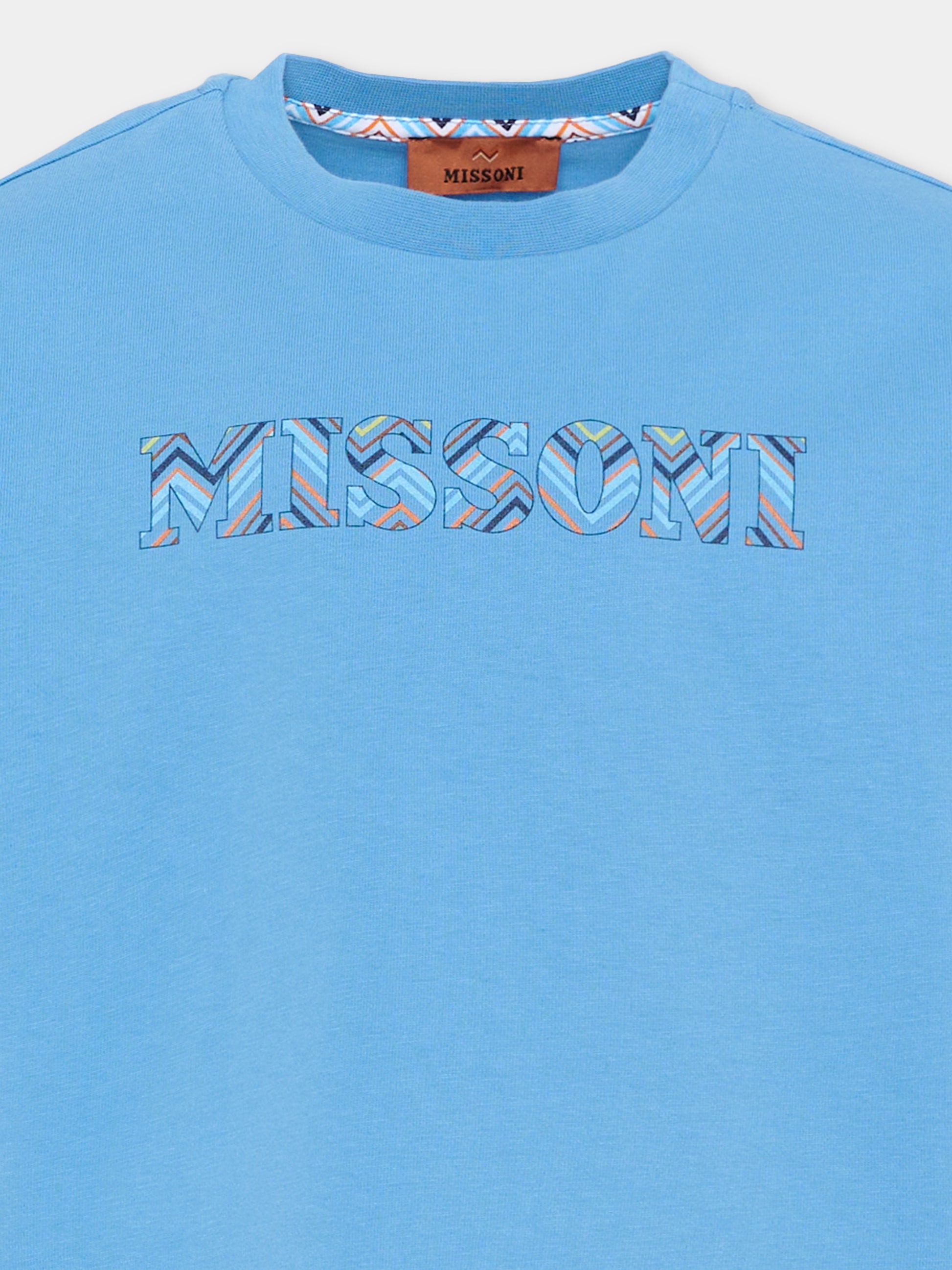 T-shirt azzurra Missoni per bambino con logo,Missoni,MY8P11 Z3672 671