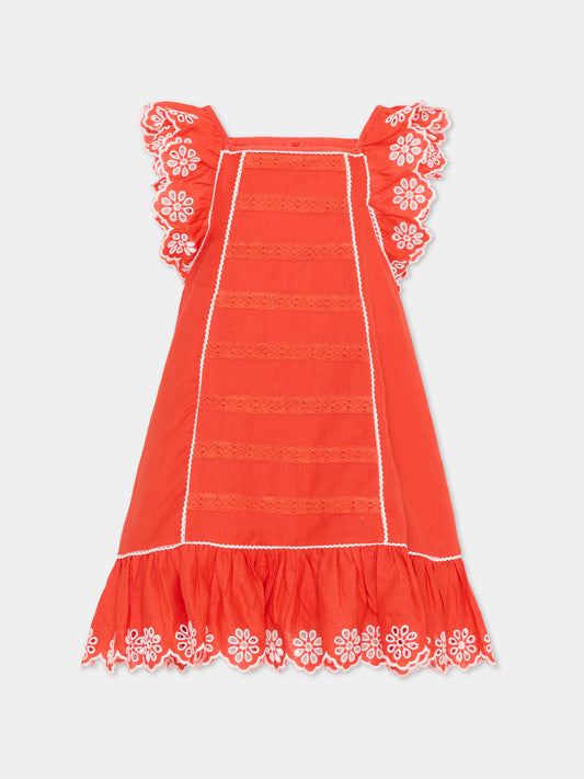 Vestito rosso per bambina con ricami,Stella Mccartney Kids,TY1E72 Z0138 426