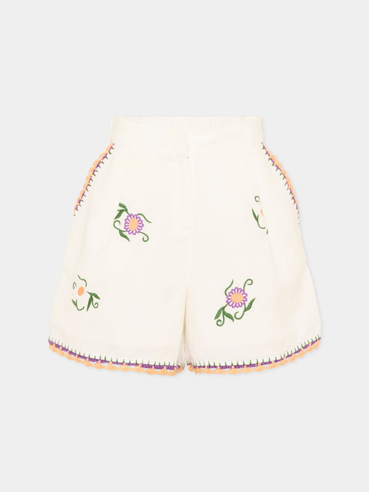 Shorts avorio per bambina con ricami,Stella Mccartney Kids,TY6E19 Z0138 101