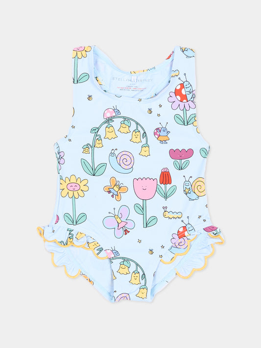 Costume intero celeste per neonata con fiori,Stella Mccartney Kids,TYC029 Z3588 60UMC