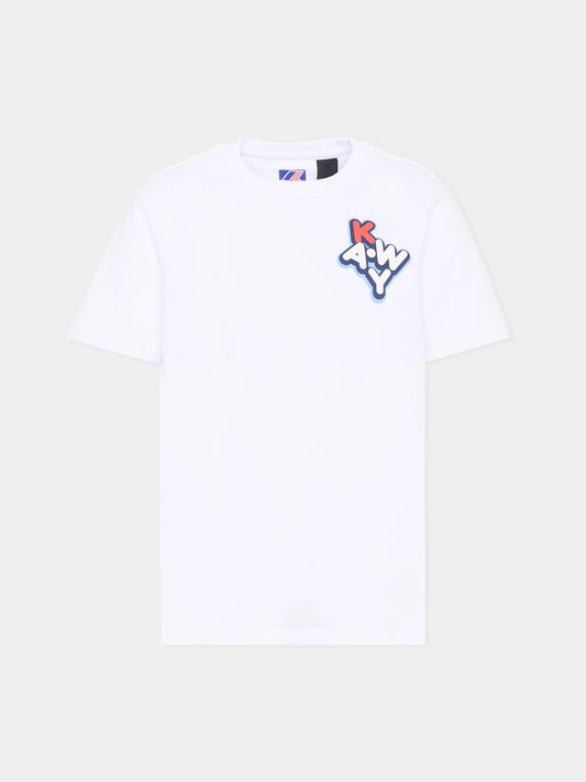 T-shirt bianca per bambini con logo,K-way,K4146DW 001