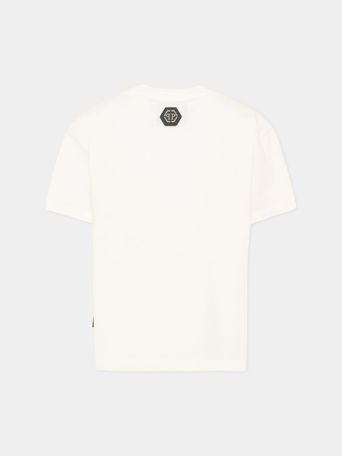 T-Shirt avorio per bambino con logo,Philipp Plein Junior,F6PHJBTH149 002