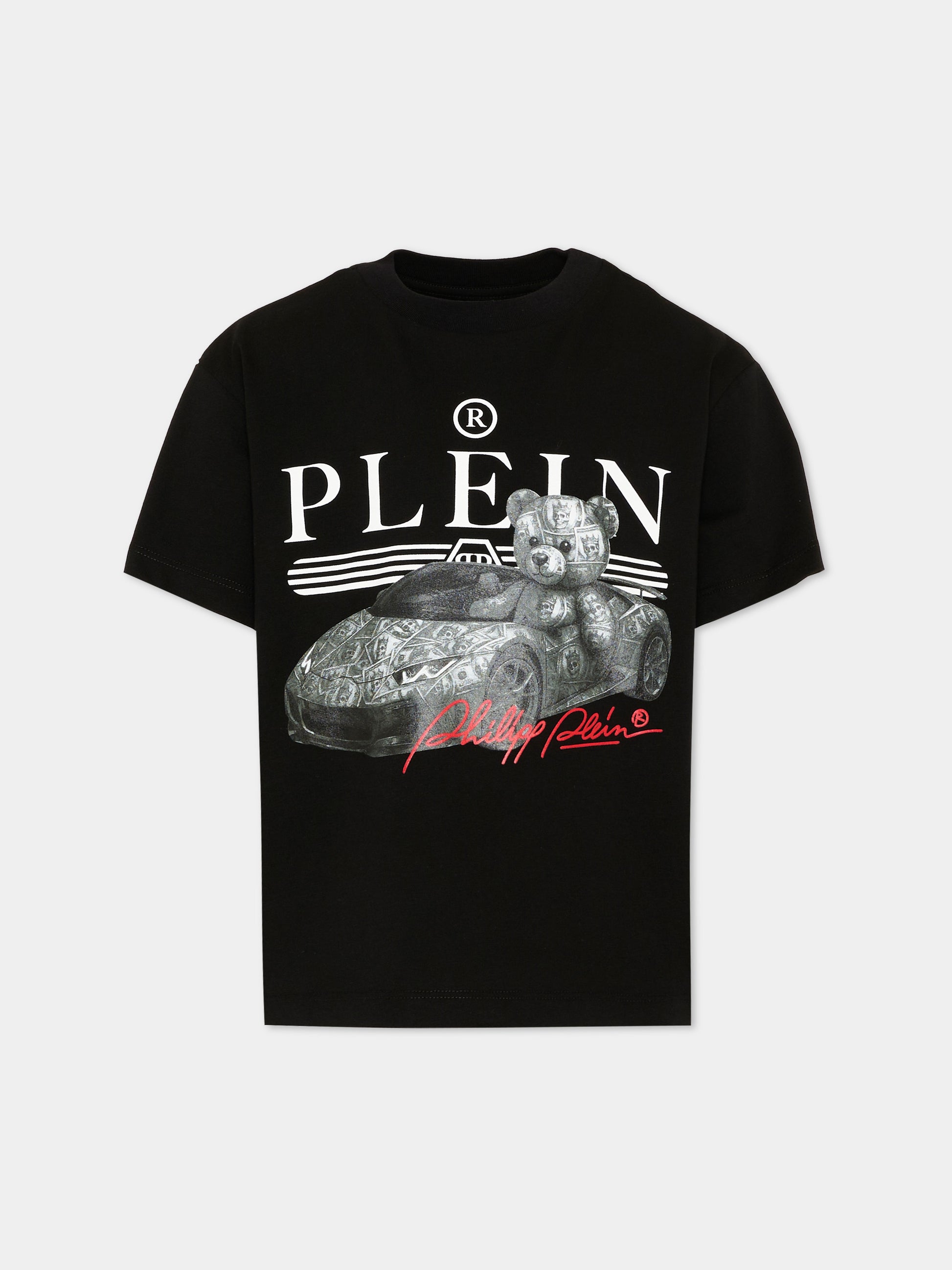 T-Shirt nera per bambino con logo,Philipp Plein Junior,F6PHJBTH149 110