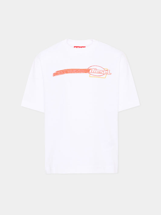 T-Shirt bianca per bambino con logo,Diesel,J02593 0GRAI K100