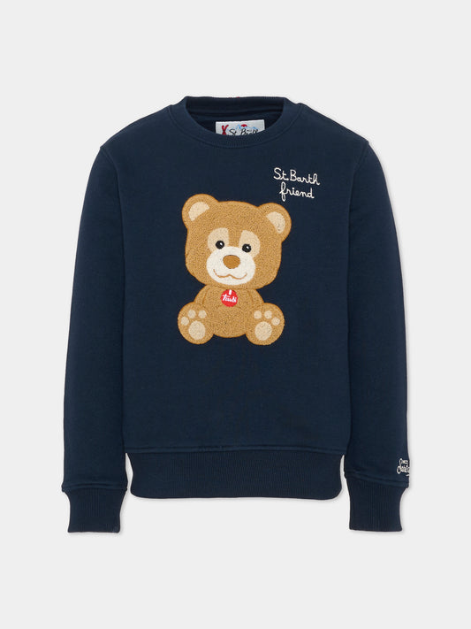 Felpa girocollo blu per bambino con orsetto,Mc2 Saint Barth,HUT0004 01129M