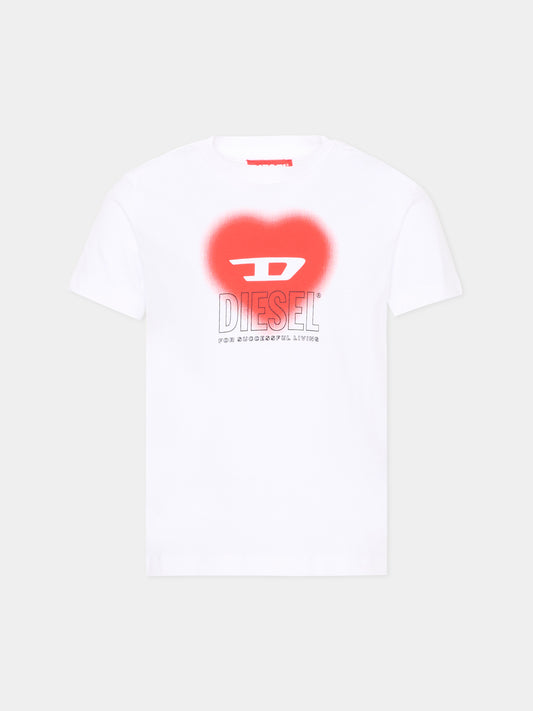 T-shirt bianca per bambina con logo,Diesel,J02233 0CATM K100