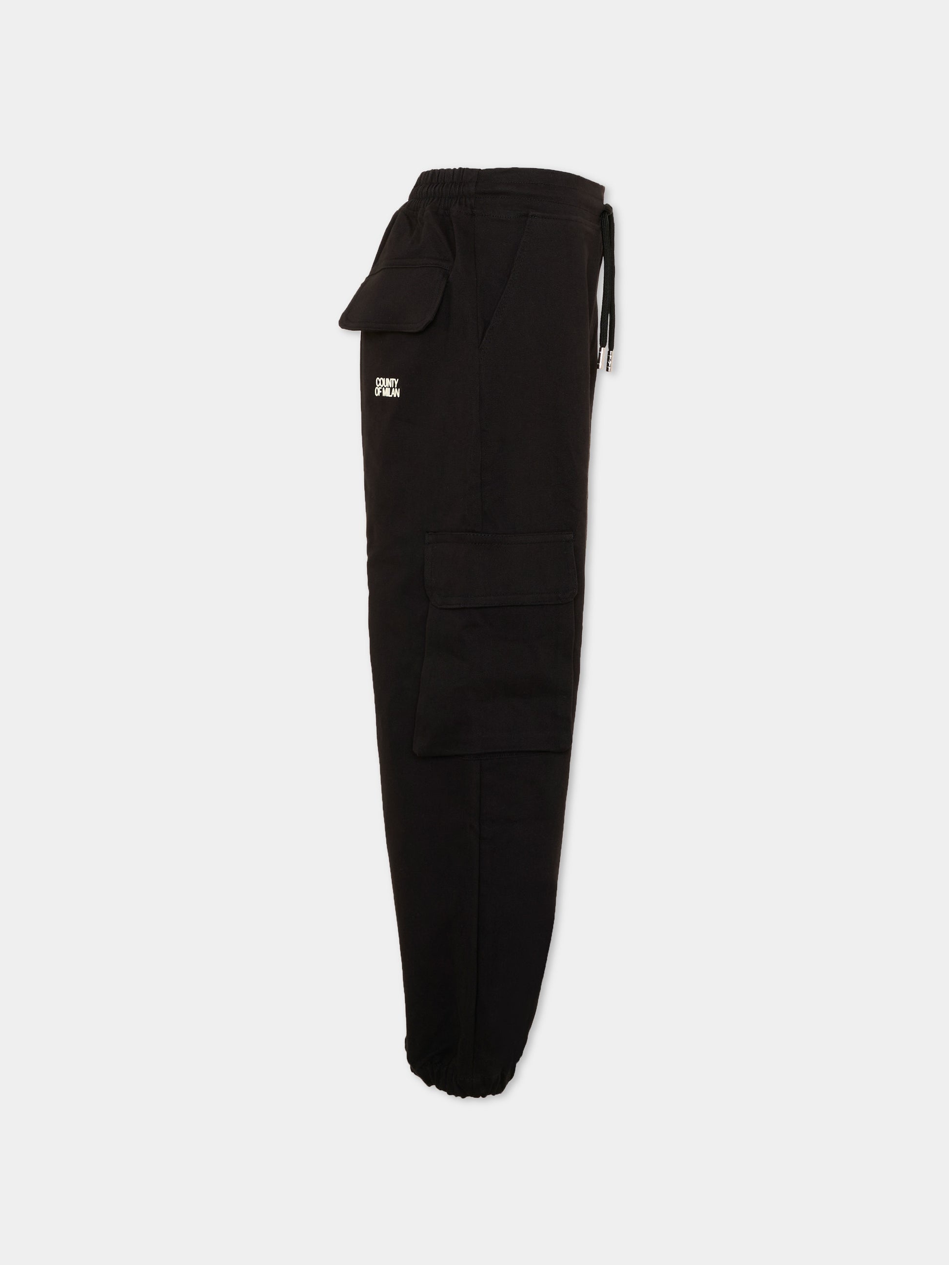Pantaloni neri cargo per bambino con logo,County Of Milan Kids,F5CMJBPA050 110